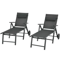 Tangkula Patio Lounge Chair w/Wheels, Outdoor Folding Chaise Lounger w/7 Adjustable Backrest Positions