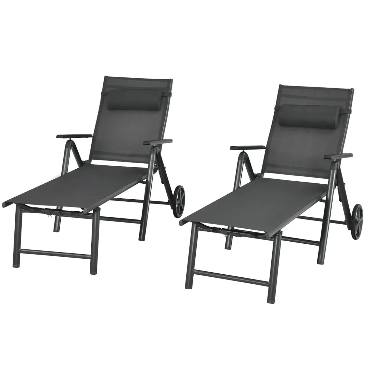 Tangkula Patio Lounge Chair w/Wheels, Outdoor Folding Chaise Lounger w/7 Adjustable Backrest Positions