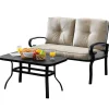 Tangkula Patio Loveseat with Table Set, 2 Seat Cushioned Sofa with Coffee Table