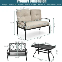 Tangkula Patio Loveseat with Table Set, 2 Seat Cushioned Sofa with Coffee Table