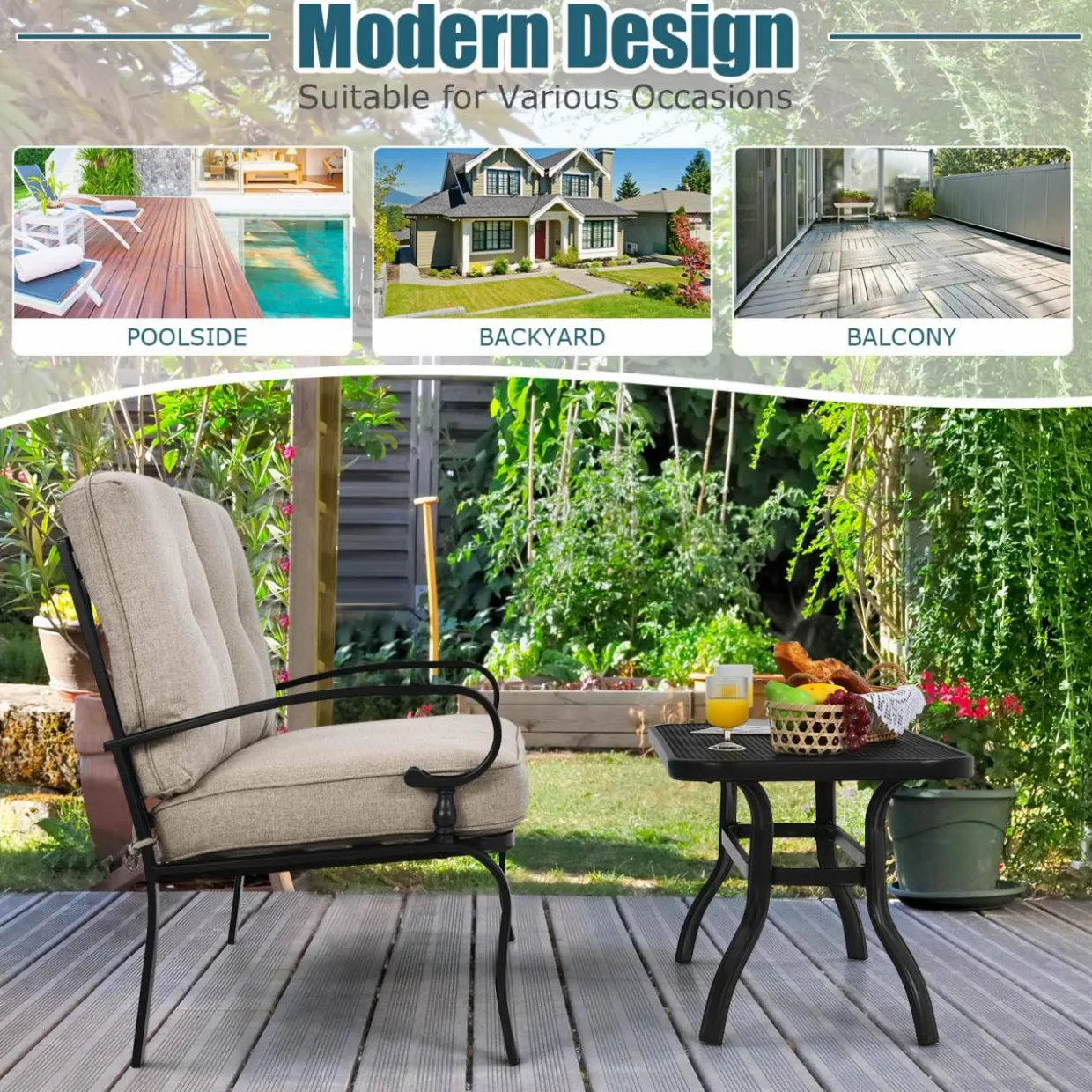 Tangkula Patio Loveseat with Table Set, 2 Seat Cushioned Sofa with Coffee Table