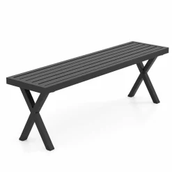 Tangkula Patio Metal Bench, Heavy-Duty 2-Person Bench w/Slatted Seat & X Legs