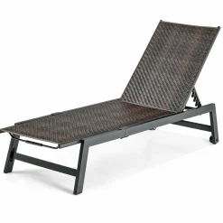 Tangkula Patio PE Rattan Chaise Lounge, Outdoor Recliner