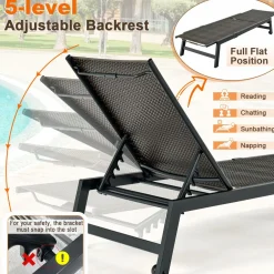 Tangkula Patio PE Rattan Chaise Lounge, Outdoor Recliner
