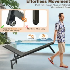 Tangkula Patio PE Rattan Chaise Lounge, Outdoor Recliner