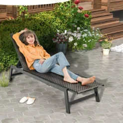 Tangkula Patio PE Rattan Chaise Lounge, Outdoor Recliner