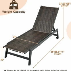 Tangkula Patio PE Rattan Chaise Lounge, Outdoor Recliner