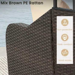 Tangkula Patio PE Rattan Daybed with Retractable Canopy, Double Lounge Bed with Soft Cushions and Extra Pillows