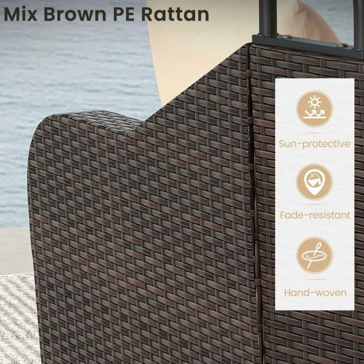 Tangkula Patio PE Rattan Daybed with Retractable Canopy, Double Lounge Bed with Soft Cushions and Extra Pillows