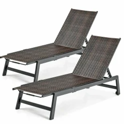 Tangkula Patio PE Rattan Chaise Lounge, Outdoor Recliner