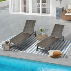 Tangkula Patio PE Rattan Chaise Lounge, Outdoor Recliner