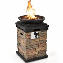 Tangkula Patio Propane Fire Bowl, Patiojoy 40,000BTU Square Fire Pit with Round Bowl, Lava Rocks & Waterproof Cover