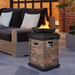 Tangkula Patio Propane Fire Bowl, Patiojoy 40,000BTU Square Fire Pit with Round Bowl, Lava Rocks & Waterproof Cover