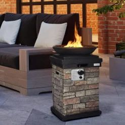 Tangkula Patio Propane Fire Bowl, Patiojoy 40,000BTU Square Fire Pit with Round Bowl, Lava Rocks & Waterproof Cover