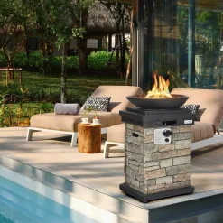 Tangkula Patio Propane Fire Bowl, Patiojoy 40,000BTU Square Fire Pit with Round Bowl, Lava Rocks & Waterproof Cover