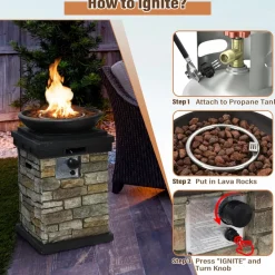Tangkula Patio Propane Fire Bowl, Patiojoy 40,000BTU Square Fire Pit with Round Bowl, Lava Rocks & Waterproof Cover