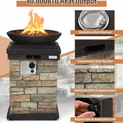 Tangkula Patio Propane Fire Bowl, Patiojoy 40,000BTU Square Fire Pit with Round Bowl, Lava Rocks & Waterproof Cover