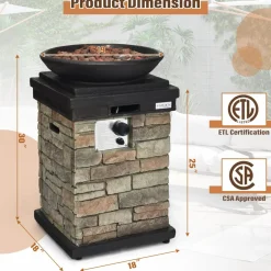 Tangkula Patio Propane Fire Bowl, Patiojoy 40,000BTU Square Fire Pit with Round Bowl, Lava Rocks & Waterproof Cover