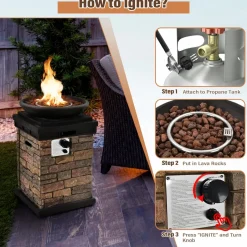 Tangkula Patio Propane Fire Bowl, Patiojoy 40,000BTU Square Fire Pit with Round Bowl, Lava Rocks & Waterproof Cover