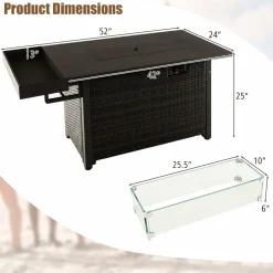 Tangkula Patio Propane Fire Pit Table, 52 Inch Wicker Gas Fire Pit with Wind Guard & Extended Shelf