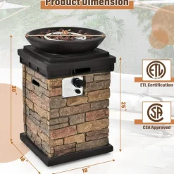 Tangkula Patio Propane Fire Bowl, Patiojoy 40,000BTU Square Fire Pit with Round Bowl, Lava Rocks & Waterproof Cover