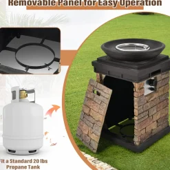Tangkula Patio Propane Fire Bowl, Patiojoy 40,000BTU Square Fire Pit with Round Bowl, Lava Rocks & Waterproof Cover