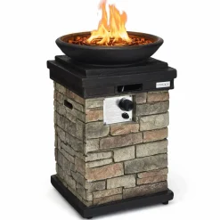 Tangkula Patio Propane Fire Bowl, Patiojoy 40,000BTU Square Fire Pit with Round Bowl, Lava Rocks & Waterproof Cover