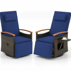 Tangkula Patio Rattan 360 Degree Swivel Recliner Chair, Wicker Lounge Chair w/Adjustable Backrest & Footrest