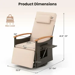 Tangkula Patio Rattan 360 Degree Swivel Recliner Chair, Wicker Lounge Chair w/Adjustable Backrest & Footrest