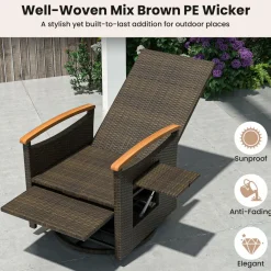 Tangkula Patio Rattan 360 Degree Swivel Recliner Chair, Wicker Lounge Chair w/Adjustable Backrest & Footrest