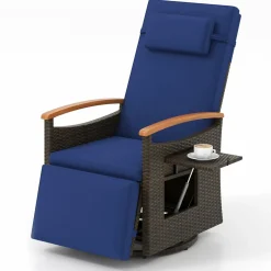 Tangkula Patio Rattan 360 Degree Swivel Recliner Chair, Wicker Lounge Chair w/Adjustable Backrest & Footrest