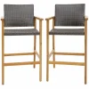 Tangkula Patio Rattan Bar Stool Set of 2, Outdoor PE Wicker Bar Chairs with Armrests