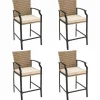 Tangkula Patio Rattan Bar Stools Set of 4, Outdoor Wicker Bar Height Chairs
