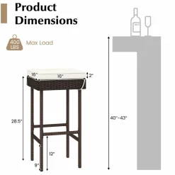 Tangkula Patio Rattan Barstools Set, Outdoor Wicker Bar Height Chairs with Footrest & Soft Cushions