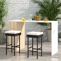 Tangkula Patio Rattan Barstools Set, Outdoor Wicker Bar Height Chairs with Footrest & Soft Cushions
