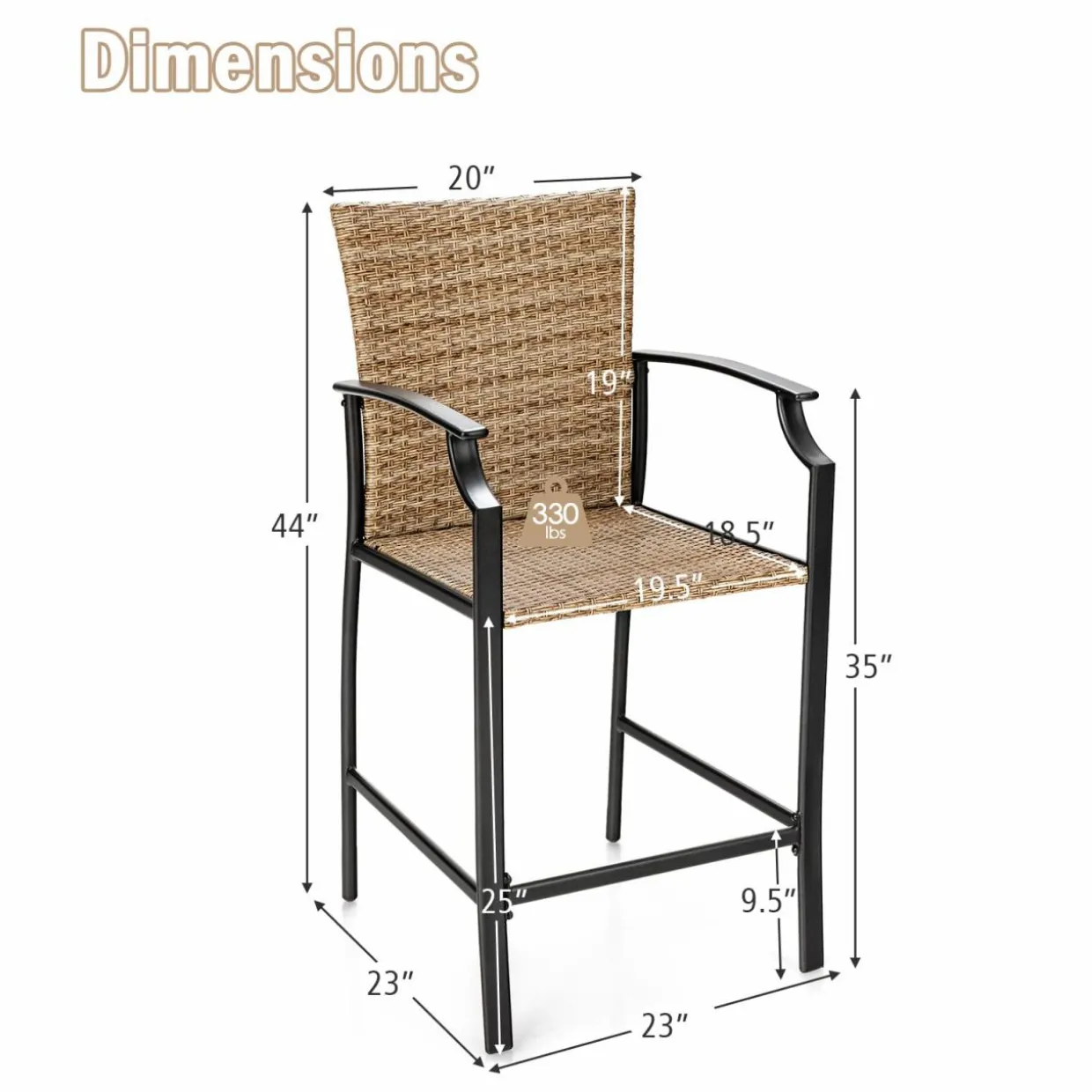 Tangkula Patio Rattan Bar Stools Set of 4, Outdoor Wicker Bar Height Chairs