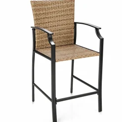 Tangkula Patio Rattan Bar Stools Set of 4, Outdoor Wicker Bar Height Chairs