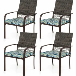 Tangkula Patio Rattan Chairs Set of 4, Outdoor Armchairs w/Wicker Back & Soft Cushions
