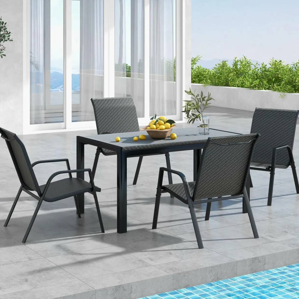 Tangkula Patio Rattan Chairs Set of 4, Stackable Dining Chair Set with Wicker Woven Backrest & Seat
