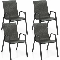 Tangkula Patio Rattan Chairs Set of 4, Stackable Dining Chair Set with Wicker Woven Backrest & Seat