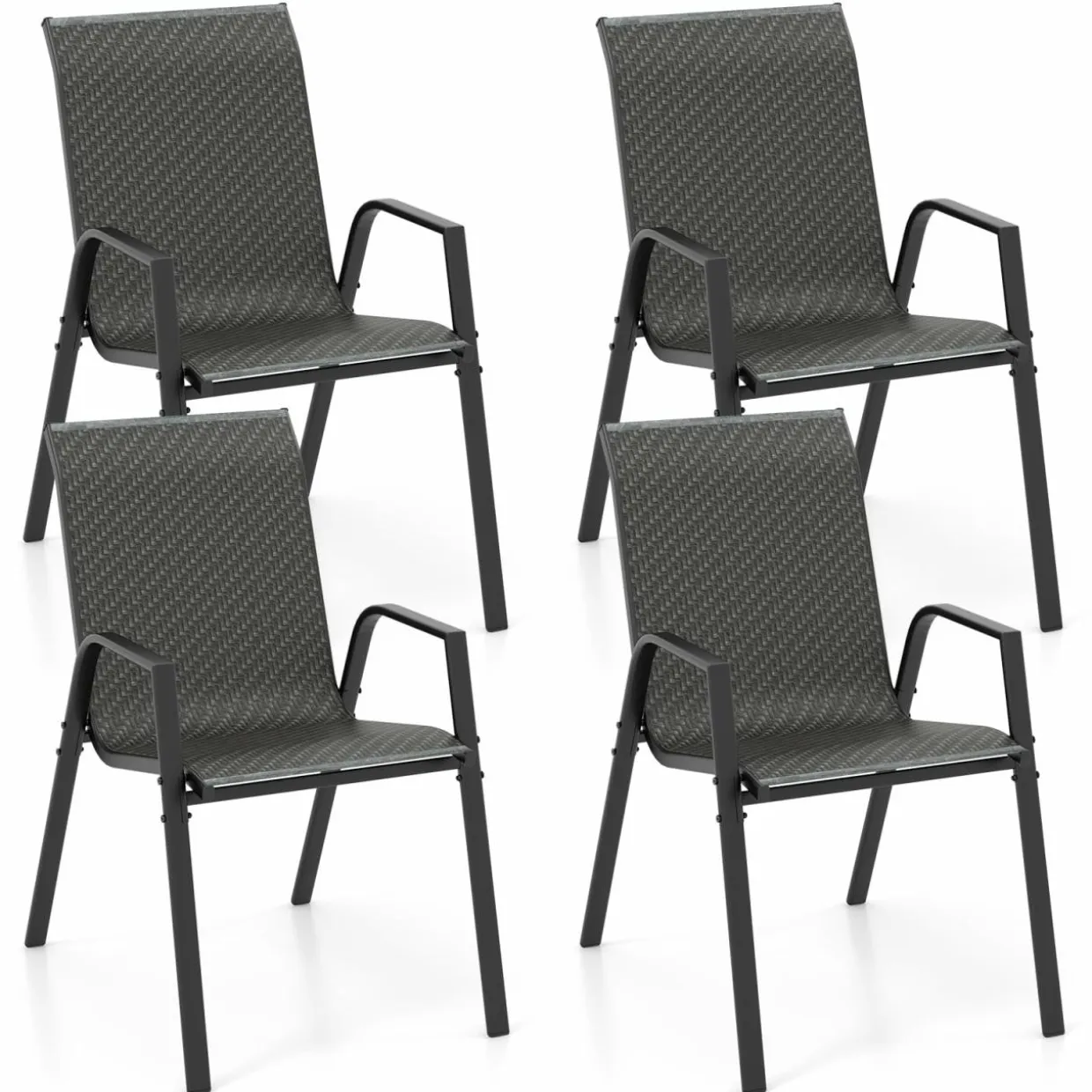 Tangkula Patio Rattan Chairs Set of 4, Stackable Dining Chair Set with Wicker Woven Backrest & Seat