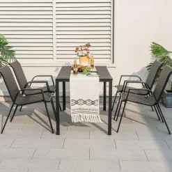 Tangkula Patio Rattan Chairs Set of 4, Stackable Dining Chair Set with Wicker Woven Backrest & Seat