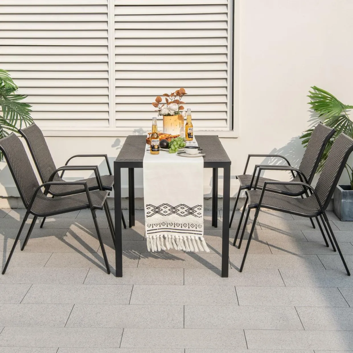 Tangkula Patio Rattan Chairs Set of 4, Stackable Dining Chair Set with Wicker Woven Backrest & Seat