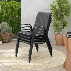 Tangkula Patio Rattan Chairs Set of 4, Stackable Dining Chair Set with Wicker Woven Backrest & Seat