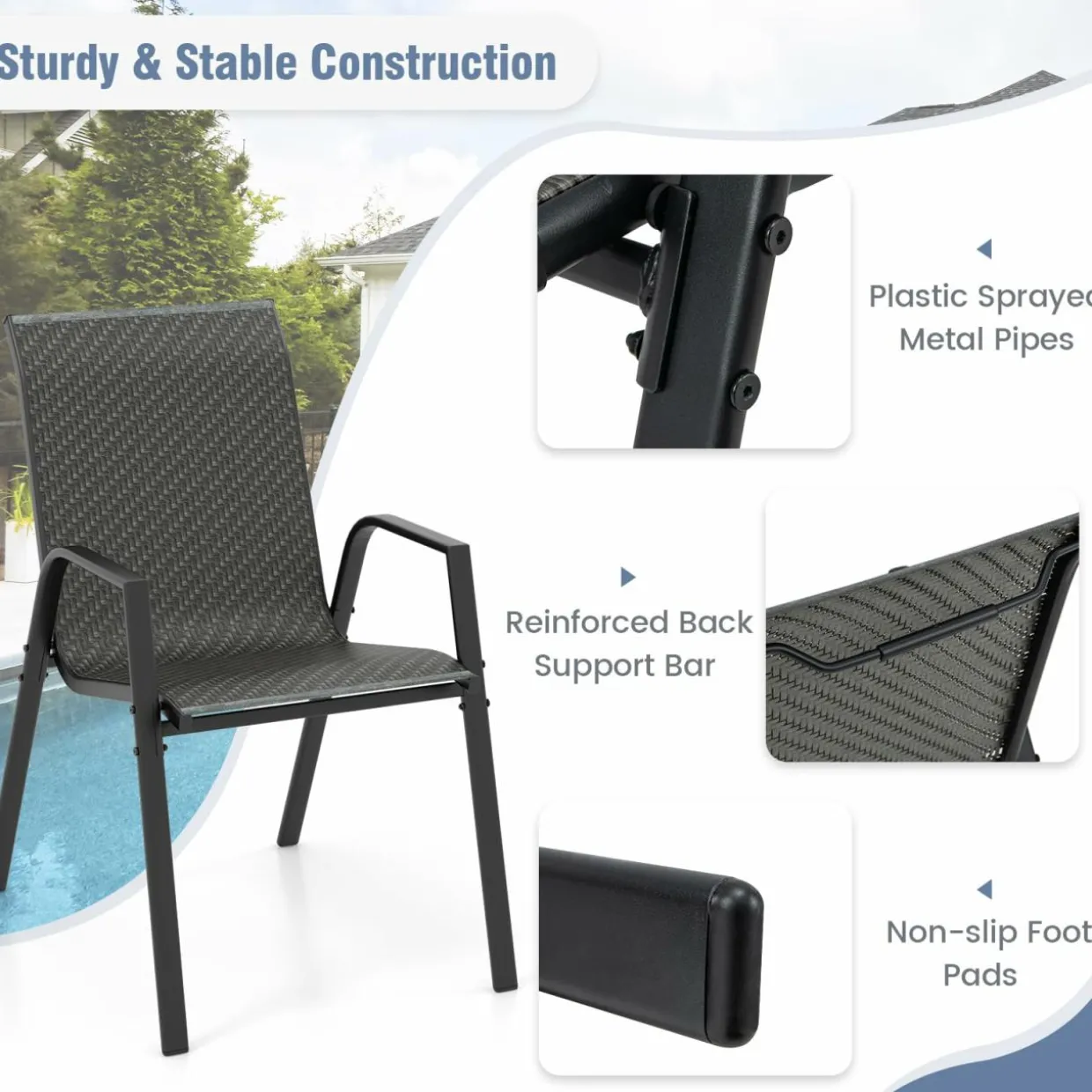 Tangkula Patio Rattan Chairs Set of 4, Stackable Dining Chair Set with Wicker Woven Backrest & Seat