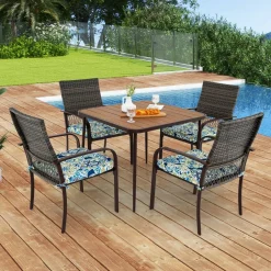 Tangkula Patio Rattan Chairs Set of 4, Outdoor Armchairs w/Wicker Back & Soft Cushions