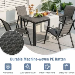 Tangkula Patio Rattan Chairs Set of 4, Stackable Dining Chair Set with Wicker Woven Backrest & Seat