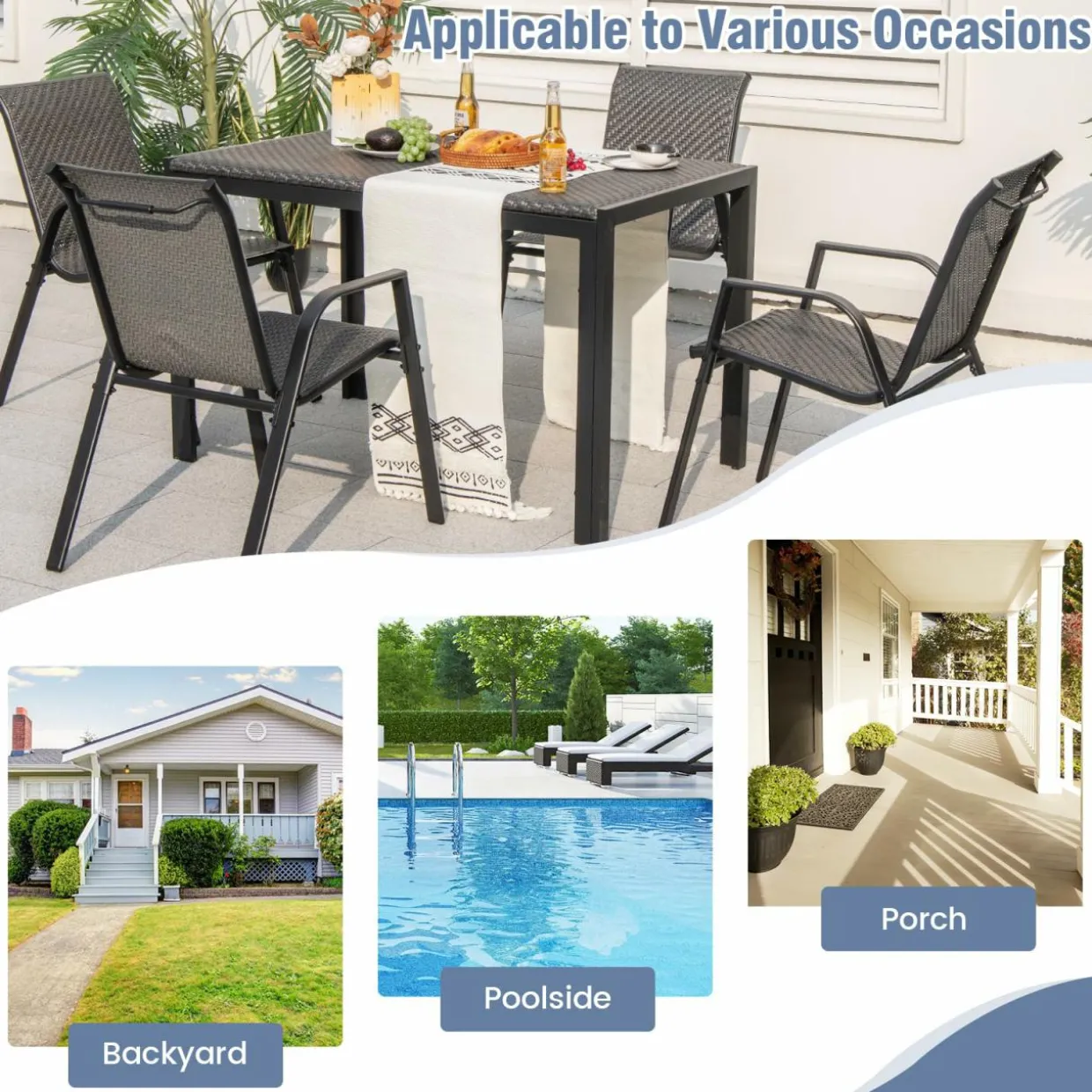 Tangkula Patio Rattan Chairs Set of 4, Stackable Dining Chair Set with Wicker Woven Backrest & Seat
