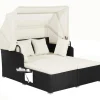Tangkula Patio Rattan Daybed, Patiojoy Wicker Daybed Loungerw/Retractable Canopy, 2 Foldable Side Panels