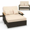 Tangkula Patio Rattan Daybed Set with Cushioned Loveseat and Storage Ottoman